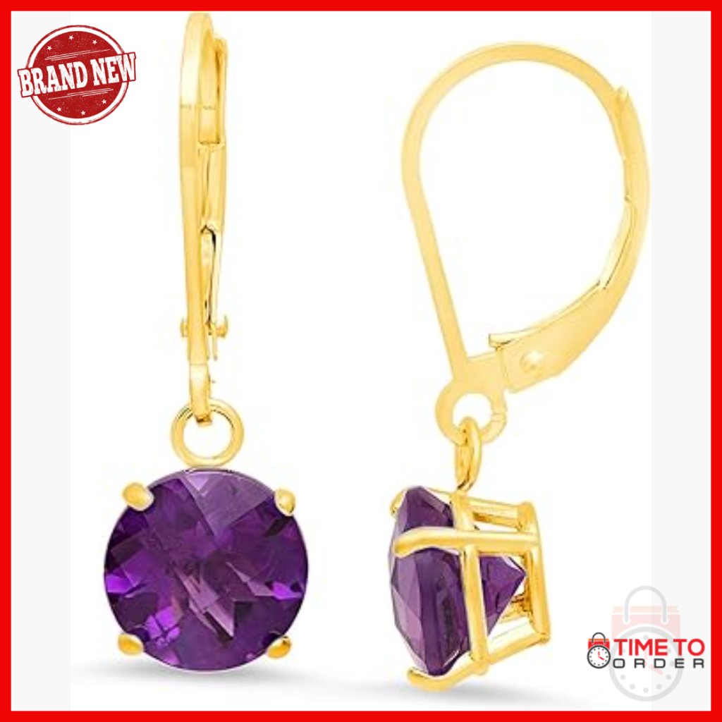 10k Gold Amethyst Stud Earrings, 5mm Heart Birthstone, Lever Back